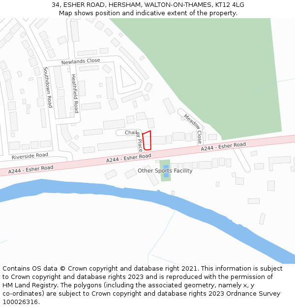 34, ESHER ROAD, HERSHAM, WALTON-ON-THAMES, KT12 4LG: Location map and indicative extent of plot