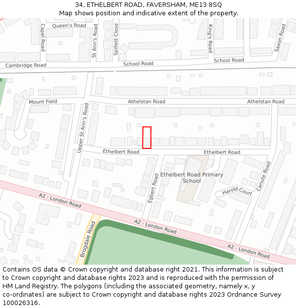 34, ETHELBERT ROAD, FAVERSHAM, ME13 8SQ: Location map and indicative extent of plot