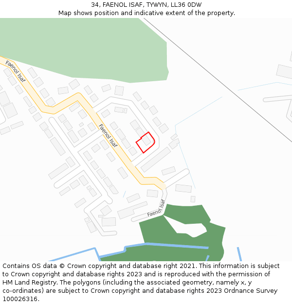 34, FAENOL ISAF, TYWYN, LL36 0DW: Location map and indicative extent of plot