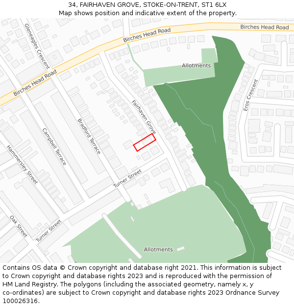 34, FAIRHAVEN GROVE, STOKE-ON-TRENT, ST1 6LX: Location map and indicative extent of plot