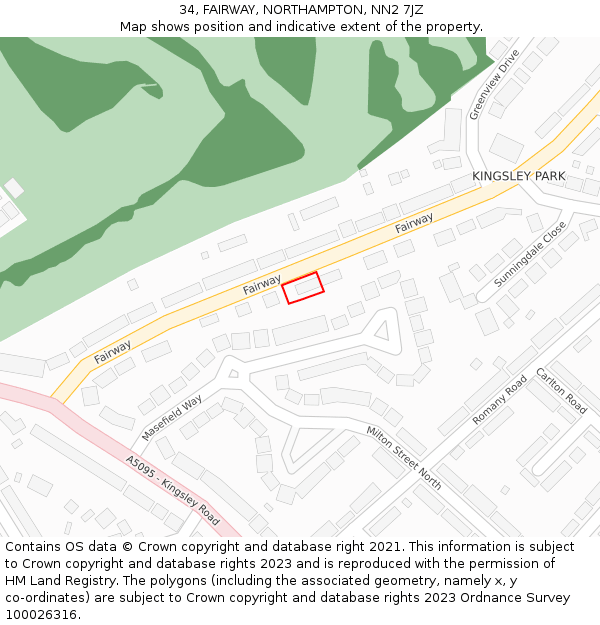 34, FAIRWAY, NORTHAMPTON, NN2 7JZ: Location map and indicative extent of plot