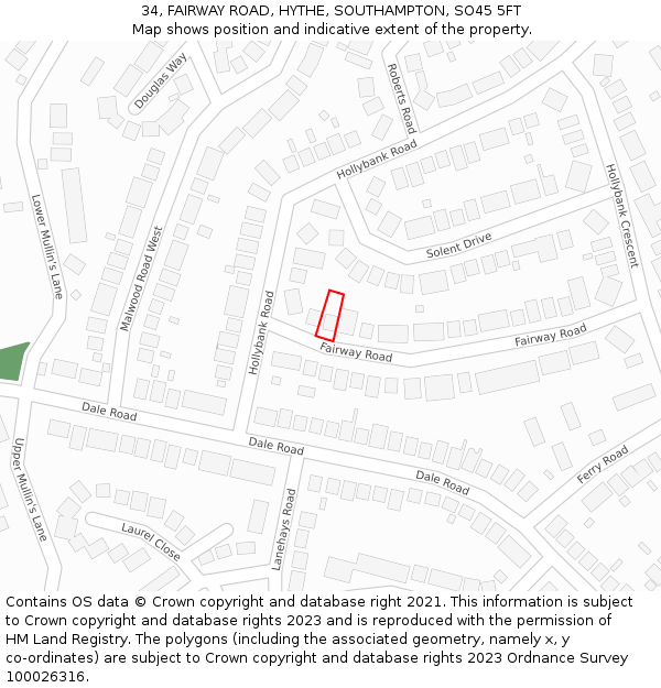 34, FAIRWAY ROAD, HYTHE, SOUTHAMPTON, SO45 5FT: Location map and indicative extent of plot