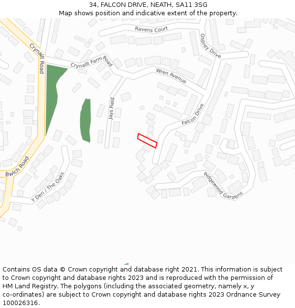 34, FALCON DRIVE, NEATH, SA11 3SG: Location map and indicative extent of plot