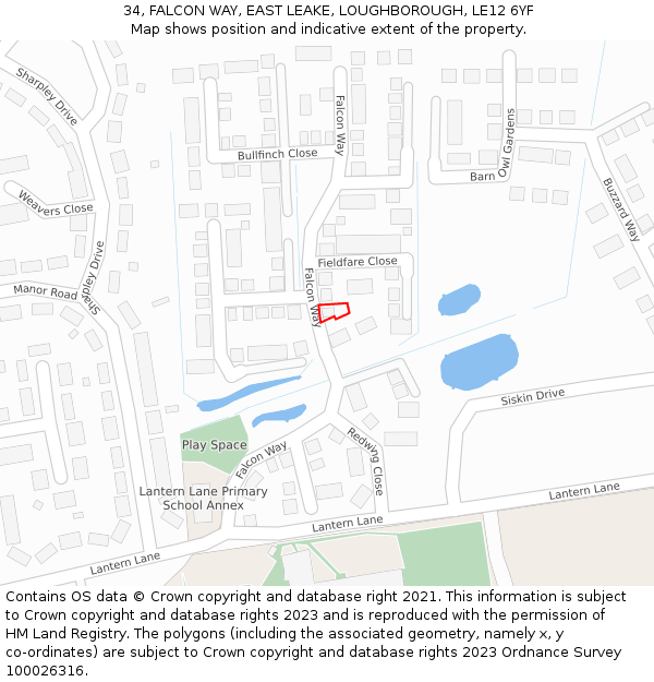 34, FALCON WAY, EAST LEAKE, LOUGHBOROUGH, LE12 6YF: Location map and indicative extent of plot