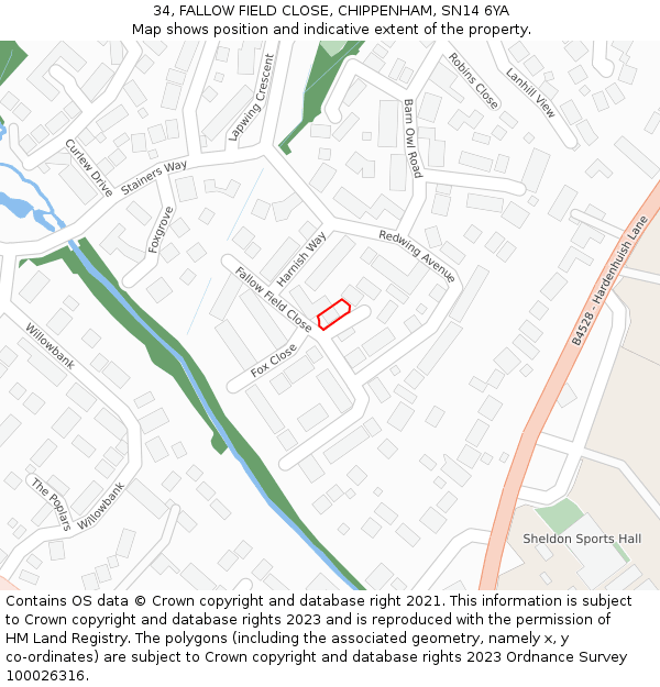 34, FALLOW FIELD CLOSE, CHIPPENHAM, SN14 6YA: Location map and indicative extent of plot