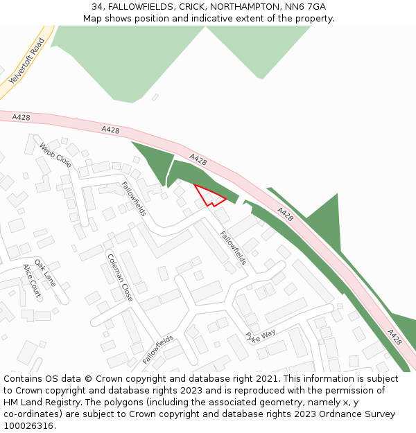 34, FALLOWFIELDS, CRICK, NORTHAMPTON, NN6 7GA: Location map and indicative extent of plot