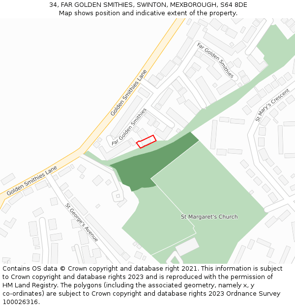 34, FAR GOLDEN SMITHIES, SWINTON, MEXBOROUGH, S64 8DE: Location map and indicative extent of plot