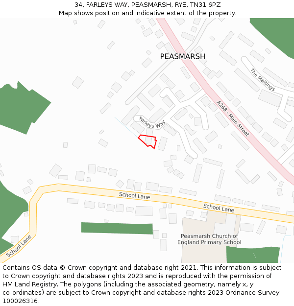 34, FARLEYS WAY, PEASMARSH, RYE, TN31 6PZ: Location map and indicative extent of plot