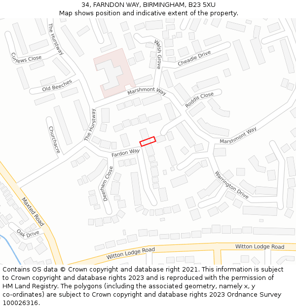 34, FARNDON WAY, BIRMINGHAM, B23 5XU: Location map and indicative extent of plot