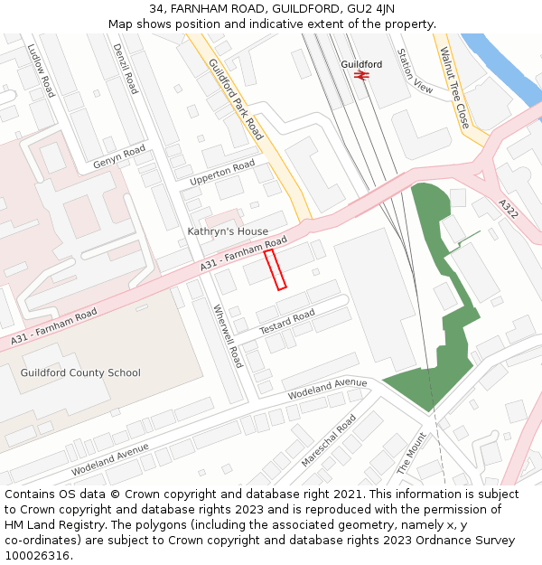 34, FARNHAM ROAD, GUILDFORD, GU2 4JN: Location map and indicative extent of plot