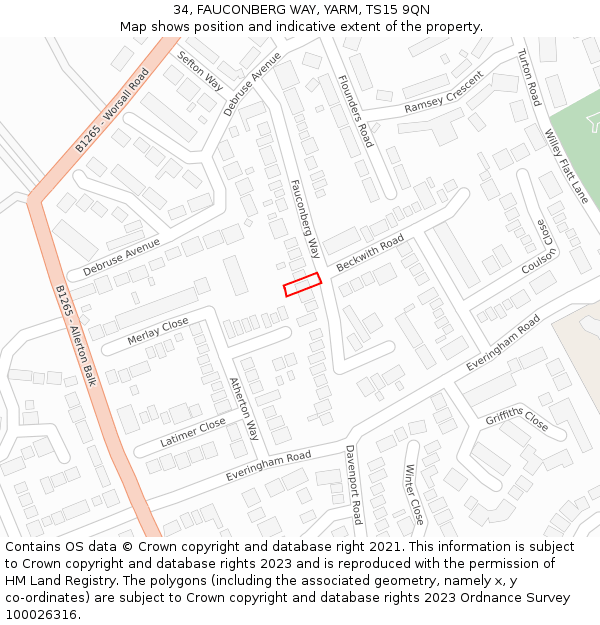 34, FAUCONBERG WAY, YARM, TS15 9QN: Location map and indicative extent of plot