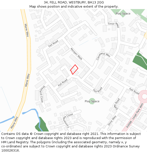 34, FELL ROAD, WESTBURY, BA13 2GG: Location map and indicative extent of plot