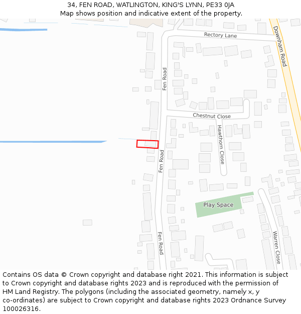 34, FEN ROAD, WATLINGTON, KING'S LYNN, PE33 0JA: Location map and indicative extent of plot