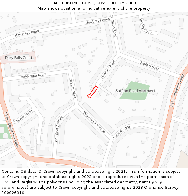 34, FERNDALE ROAD, ROMFORD, RM5 3ER: Location map and indicative extent of plot
