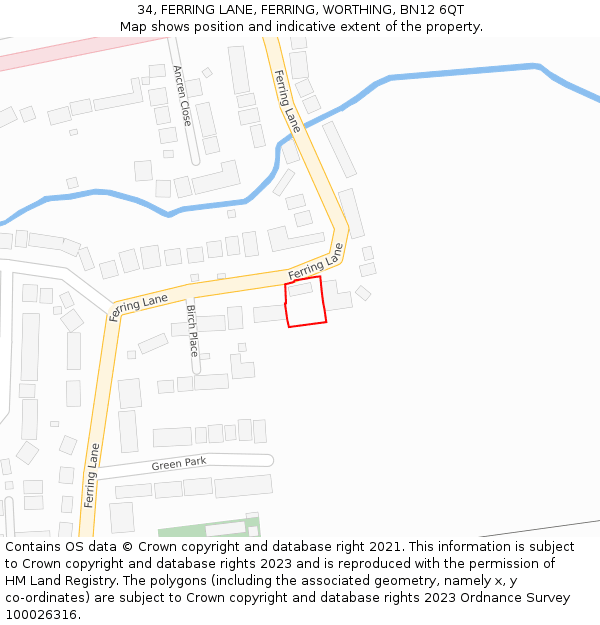 34, FERRING LANE, FERRING, WORTHING, BN12 6QT: Location map and indicative extent of plot