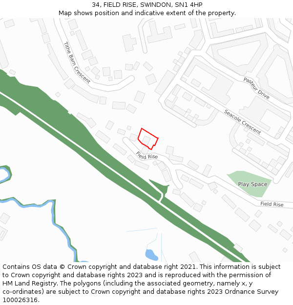 34, FIELD RISE, SWINDON, SN1 4HP: Location map and indicative extent of plot