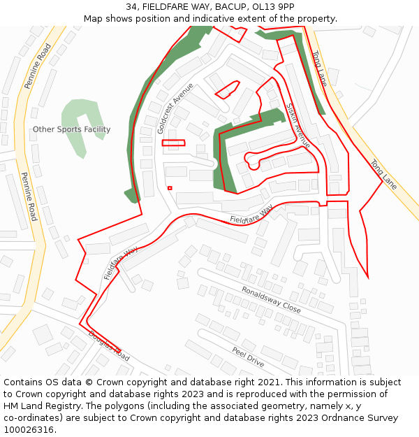34, FIELDFARE WAY, BACUP, OL13 9PP: Location map and indicative extent of plot