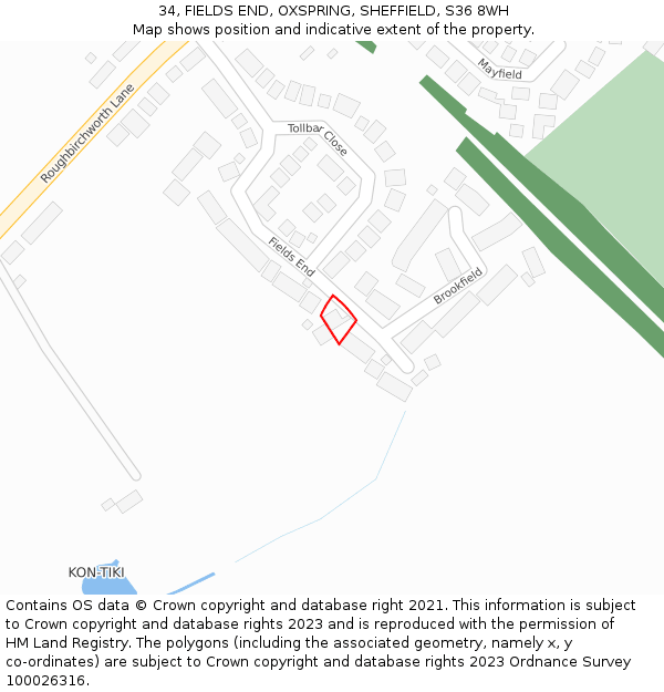34, FIELDS END, OXSPRING, SHEFFIELD, S36 8WH: Location map and indicative extent of plot