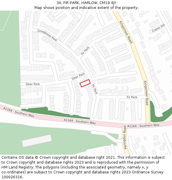 34, FIR PARK, HARLOW, CM19 4JY: Location map and indicative extent of plot