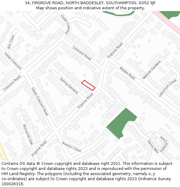 34, FIRGROVE ROAD, NORTH BADDESLEY, SOUTHAMPTON, SO52 9JF: Location map and indicative extent of plot