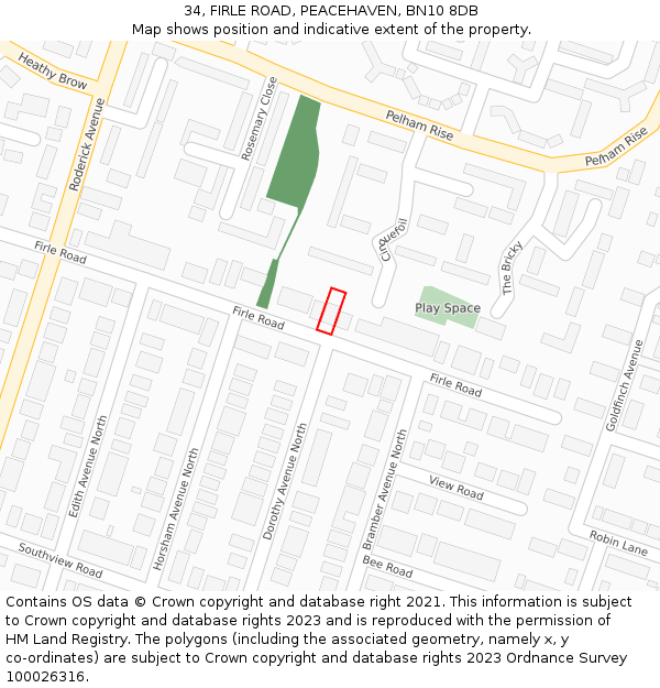 34, FIRLE ROAD, PEACEHAVEN, BN10 8DB: Location map and indicative extent of plot