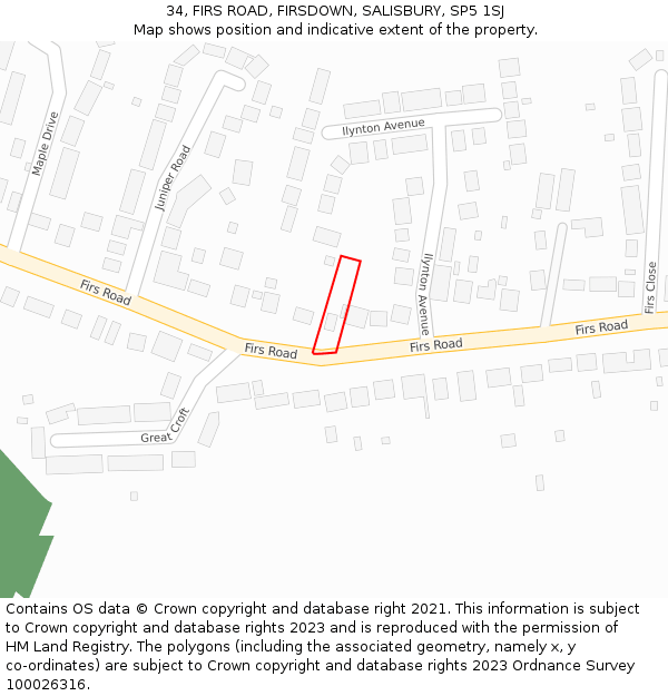 34, FIRS ROAD, FIRSDOWN, SALISBURY, SP5 1SJ: Location map and indicative extent of plot