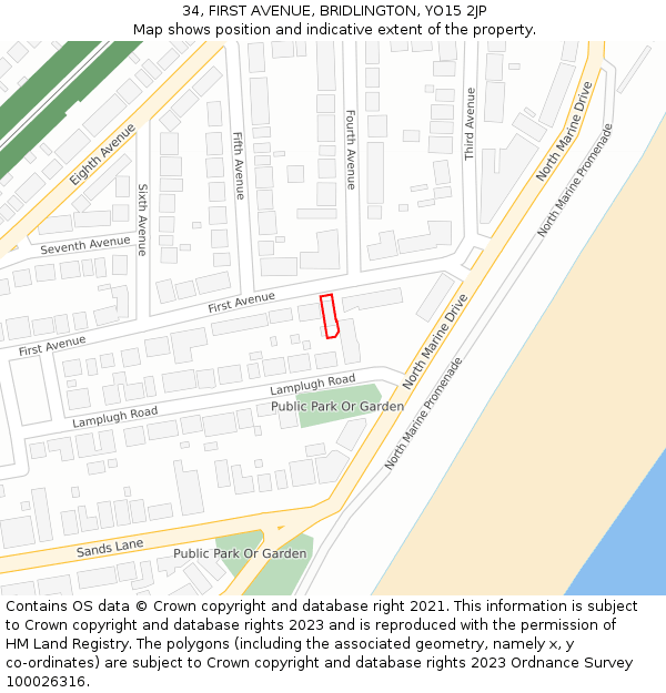 34, FIRST AVENUE, BRIDLINGTON, YO15 2JP: Location map and indicative extent of plot