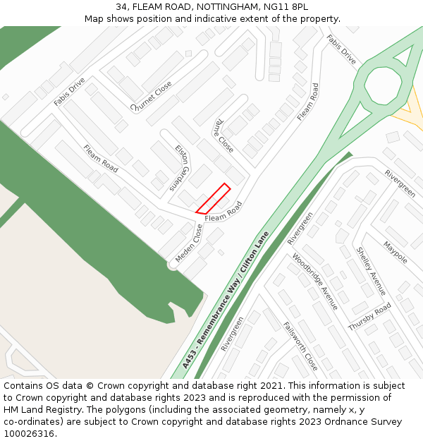 34, FLEAM ROAD, NOTTINGHAM, NG11 8PL: Location map and indicative extent of plot