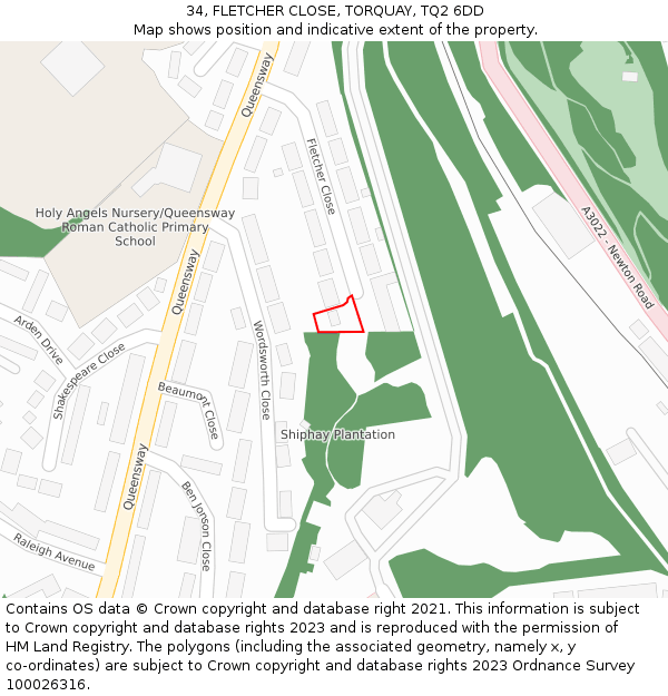 34, FLETCHER CLOSE, TORQUAY, TQ2 6DD: Location map and indicative extent of plot