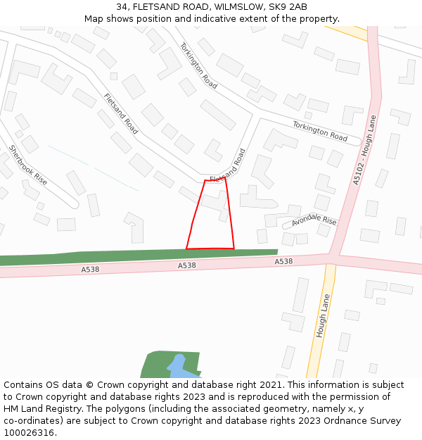 34, FLETSAND ROAD, WILMSLOW, SK9 2AB: Location map and indicative extent of plot