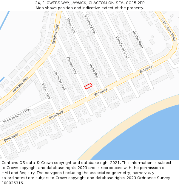 34, FLOWERS WAY, JAYWICK, CLACTON-ON-SEA, CO15 2EP: Location map and indicative extent of plot