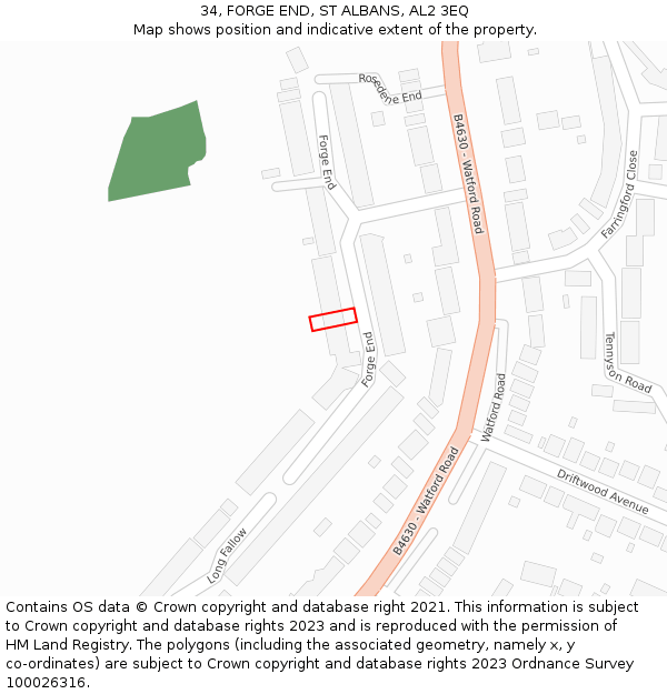 34, FORGE END, ST ALBANS, AL2 3EQ: Location map and indicative extent of plot