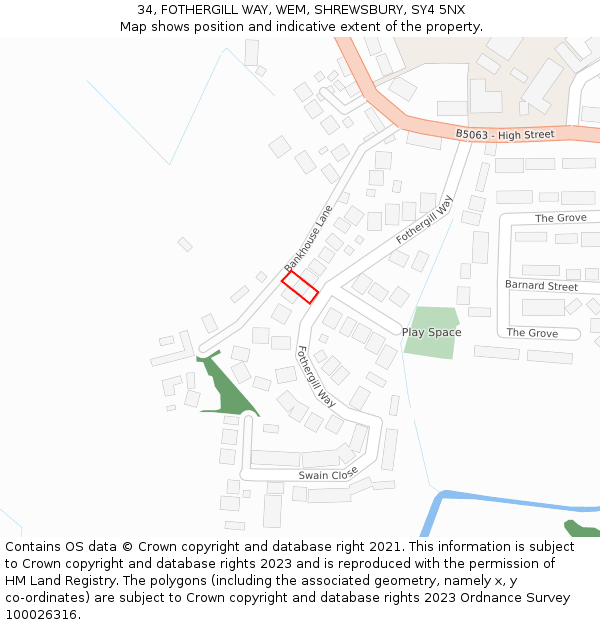 34, FOTHERGILL WAY, WEM, SHREWSBURY, SY4 5NX: Location map and indicative extent of plot