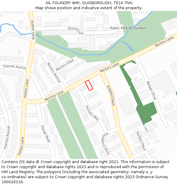 34, FOUNDRY WAY, GUISBOROUGH, TS14 7NN: Location map and indicative extent of plot