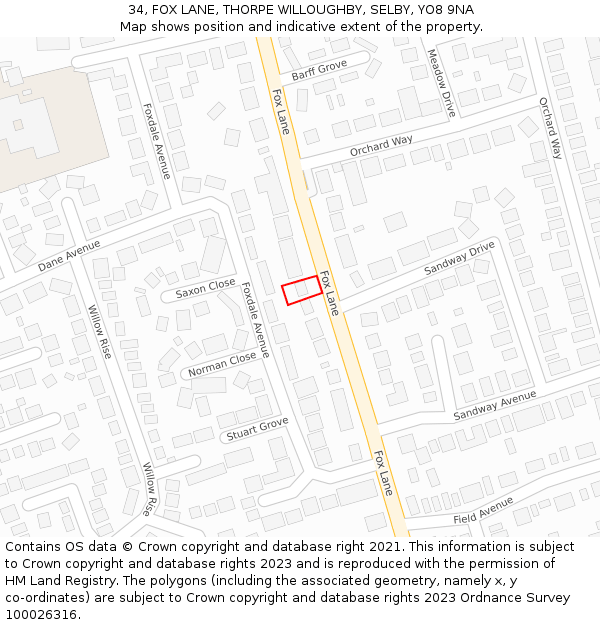 34, FOX LANE, THORPE WILLOUGHBY, SELBY, YO8 9NA: Location map and indicative extent of plot