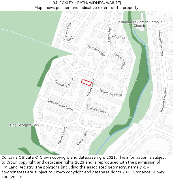 34, FOXLEY HEATH, WIDNES, WA8 7EJ: Location map and indicative extent of plot