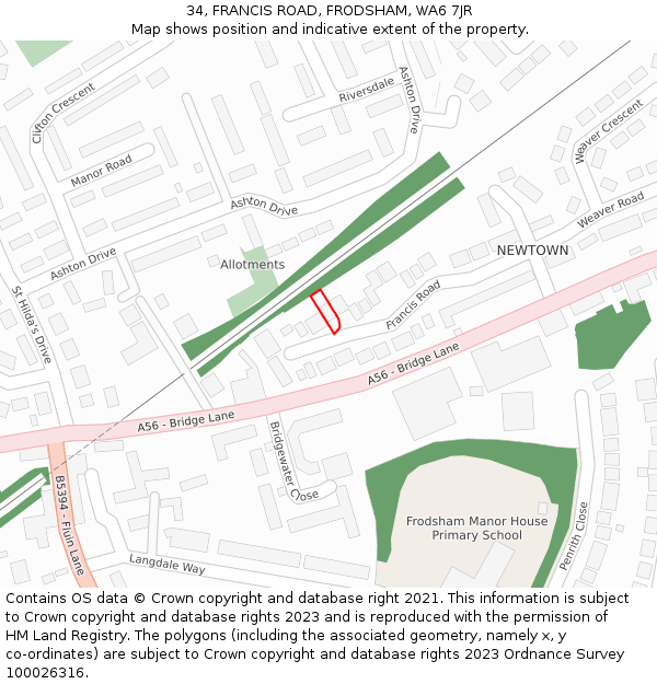 34, FRANCIS ROAD, FRODSHAM, WA6 7JR: Location map and indicative extent of plot