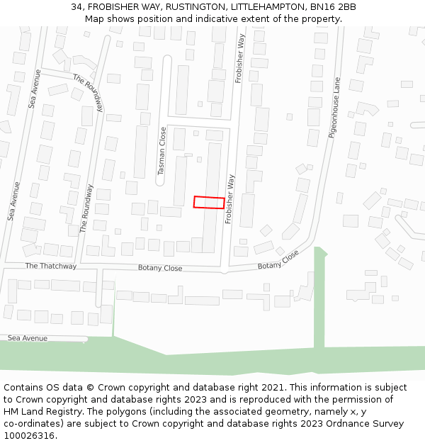 34, FROBISHER WAY, RUSTINGTON, LITTLEHAMPTON, BN16 2BB: Location map and indicative extent of plot