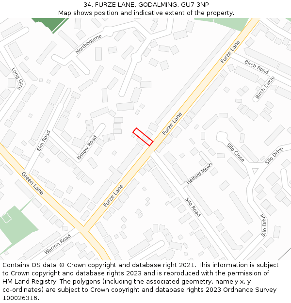 34, FURZE LANE, GODALMING, GU7 3NP: Location map and indicative extent of plot