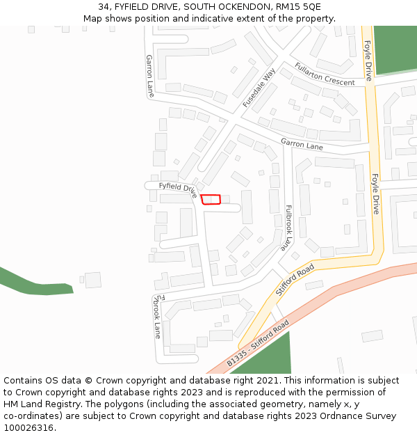 34, FYFIELD DRIVE, SOUTH OCKENDON, RM15 5QE: Location map and indicative extent of plot