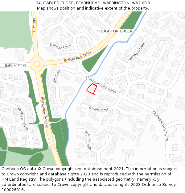34, GABLES CLOSE, FEARNHEAD, WARRINGTON, WA2 0DR: Location map and indicative extent of plot