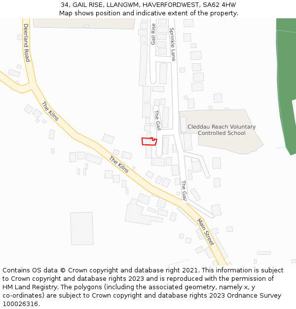 34, GAIL RISE, LLANGWM, HAVERFORDWEST, SA62 4HW: Location map and indicative extent of plot