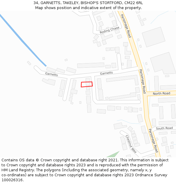 34, GARNETTS, TAKELEY, BISHOP'S STORTFORD, CM22 6RL: Location map and indicative extent of plot