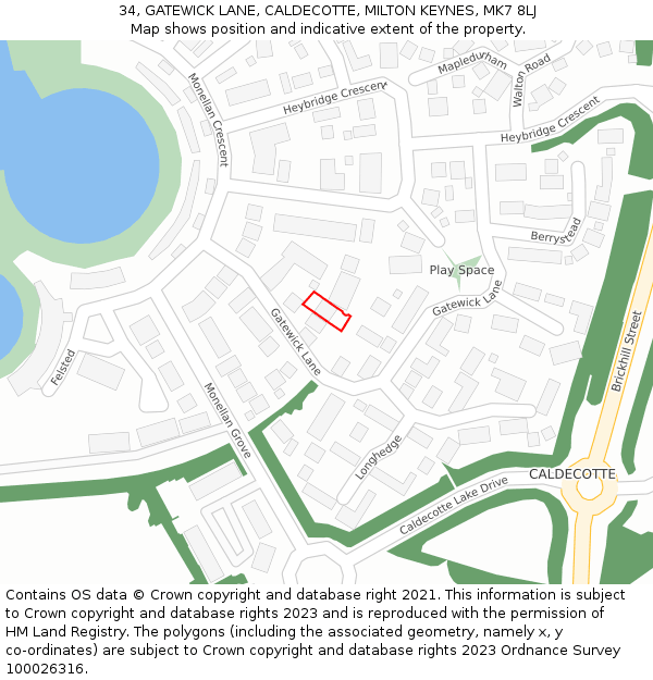 34, GATEWICK LANE, CALDECOTTE, MILTON KEYNES, MK7 8LJ: Location map and indicative extent of plot