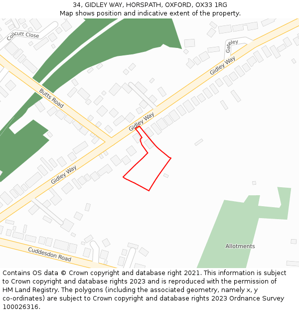 34, GIDLEY WAY, HORSPATH, OXFORD, OX33 1RG: Location map and indicative extent of plot