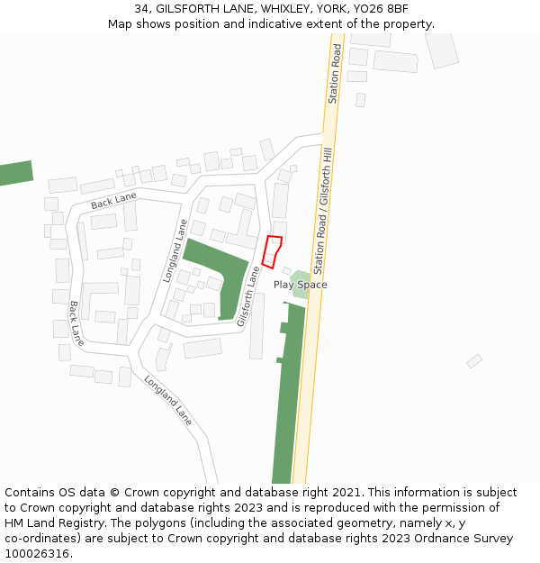 34, GILSFORTH LANE, WHIXLEY, YORK, YO26 8BF: Location map and indicative extent of plot