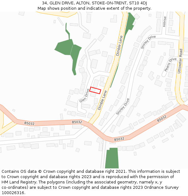 34, GLEN DRIVE, ALTON, STOKE-ON-TRENT, ST10 4DJ: Location map and indicative extent of plot