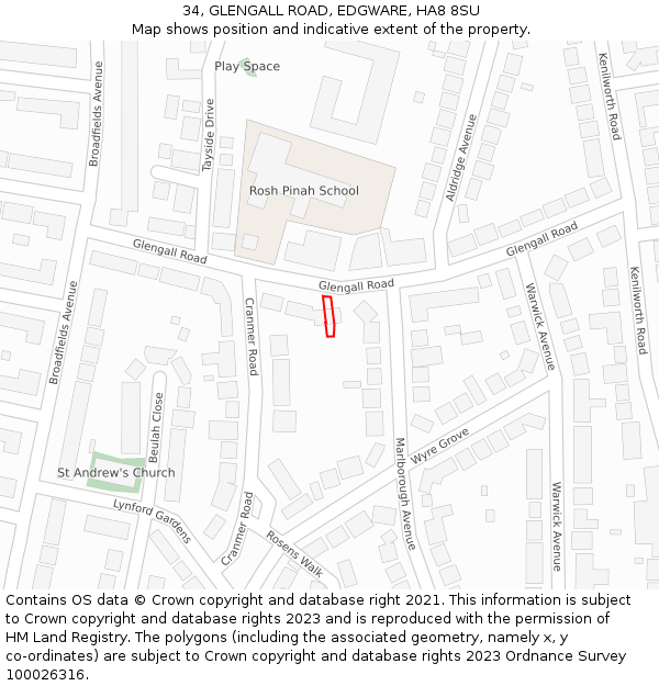 34, GLENGALL ROAD, EDGWARE, HA8 8SU: Location map and indicative extent of plot