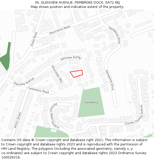 34, GLENVIEW AVENUE, PEMBROKE DOCK, SA72 6EJ: Location map and indicative extent of plot