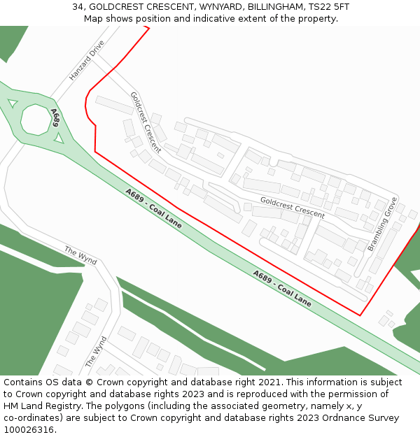 34, GOLDCREST CRESCENT, WYNYARD, BILLINGHAM, TS22 5FT: Location map and indicative extent of plot